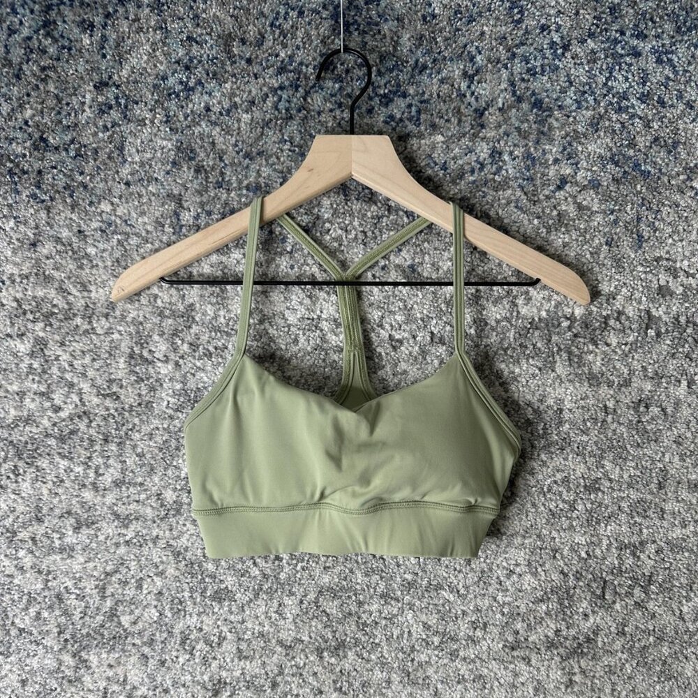 Lululemon Sports Bra Womens‎ 4 Sage Green Strappy Y-Back Yoga Athletic LW5BP45